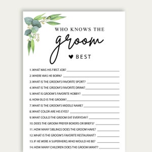 Meilleur jeu de douche nuptiale Who Knows The Groom, téléchargement immédiat, jeux de douche nuptiale, cartes de jeu imprimables, connaissez-vous bien le marié, 220