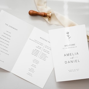 Minimalist Floral Wedding Program Template, Order Of Service, Catholic Ceremony Wedding Program, Folded Printable Wedding Ceremony, WP KA 05