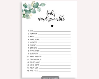 Baby Word Scramble Baby Shower Game, Baby Word Game Printable, Baby Shower Word Puzzle, Word Scramble Virtual Baby Shower Game, Diy, 20 FM R