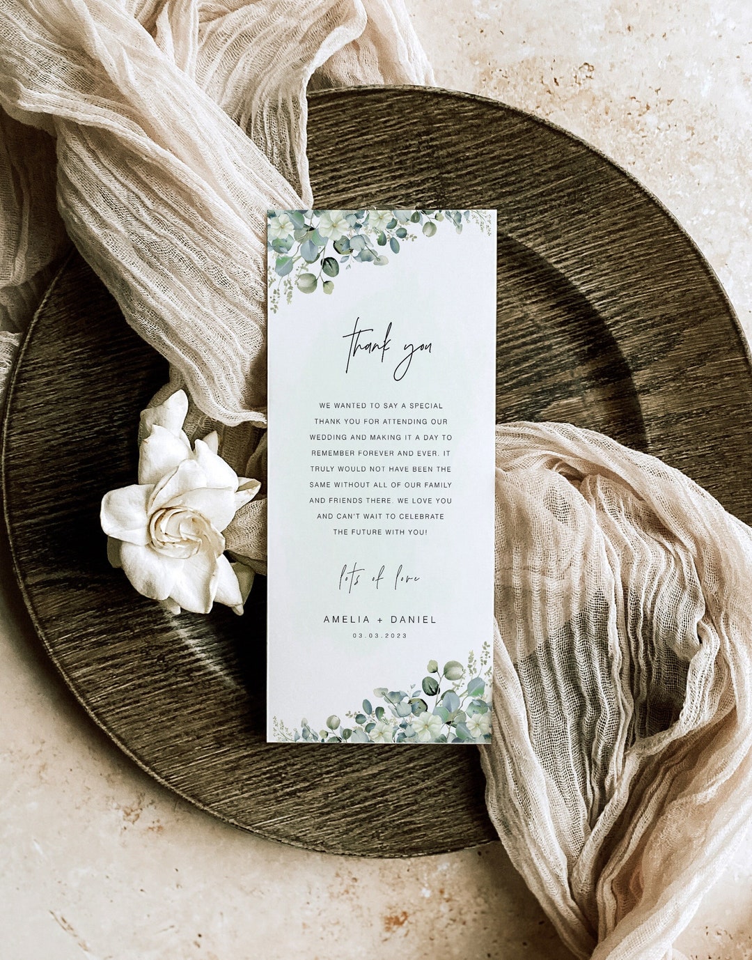 Note On Back Printable Bridal Shower Thank You Note, Elegant Thank You Flat Card ...