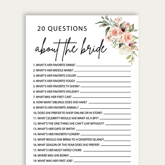 Bridal shower games questions discount