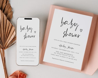 Electronic Shower Evite, Baby Shower Text Invitation Template, Electronic Invitation Template, Modern Baby Shower Digital Invite, YD KG 76