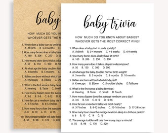 Baby Trivia Game, Baby Shower Trivia, Kraft Rustic Country Baby Shower Games, Baby Trivia Party Activity Game, Printable Game, Rustic, 10 FM