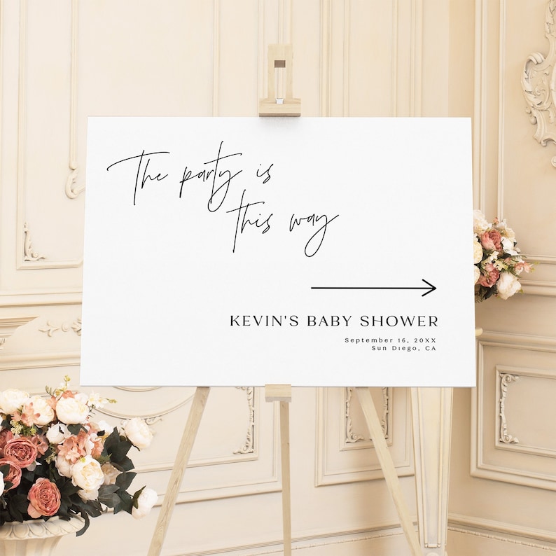 Baby Shower Direction Sign Template, Modern Shower Arrow Sign ...
