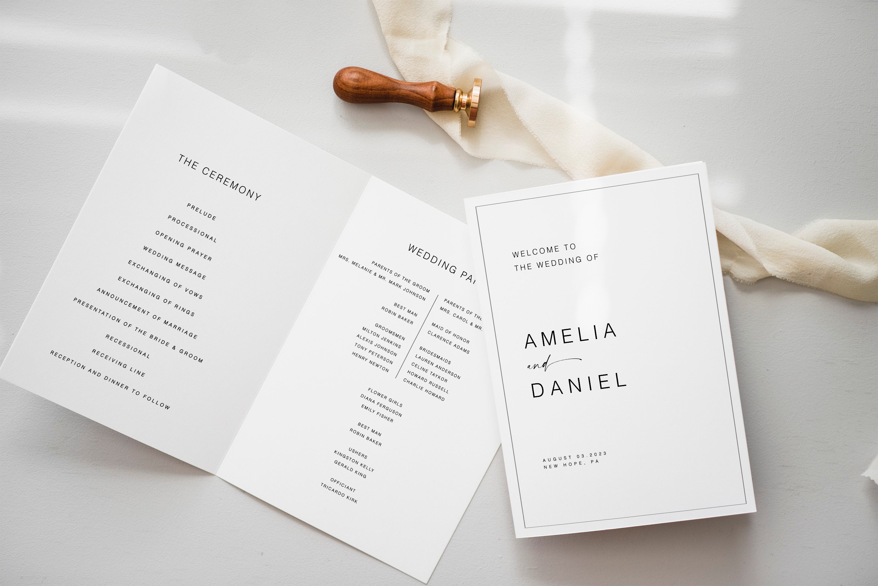 Minimalist Foldable Wedding Program Template, Modern Folded Wedding ...