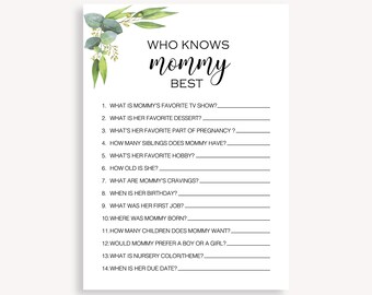 Instant Download, Who Knows the Mommy Best, Who Knows the Mom-to-be Best, Baby Shower Games, How Well Do You Know Mommy To Be Game, 20 FM