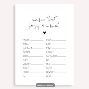 Name The Baby Animal Shower Game, Baby Animal Match Game, Minimalist Baby Animal Name Quiz, Baby Animal Game, Modern Baby Shower Game, 10 FG