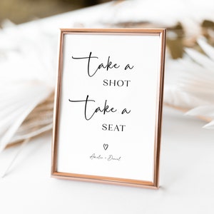 Prendre un verre pour s&#39;asseoir, signe de mariage minimal modèle modifiable, prendre une photo, prendre votre place, mariage, signe de mariée, mariage moderne, RS KK 94