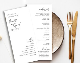 Minimalistisches Hochzeitsprogramm, Broschüre Hochzeitsprogramm, Hochzeitszeremonieprogramm, Ordnung des Service, modernes Hochzeitsprogramm