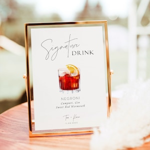 Menù moderno per bar per matrimoni, menù per bevande stampabile, tempio personalizzato, cartello per bar con firma His Ours Hers, cartello per cocktail con firma, RS KC 07