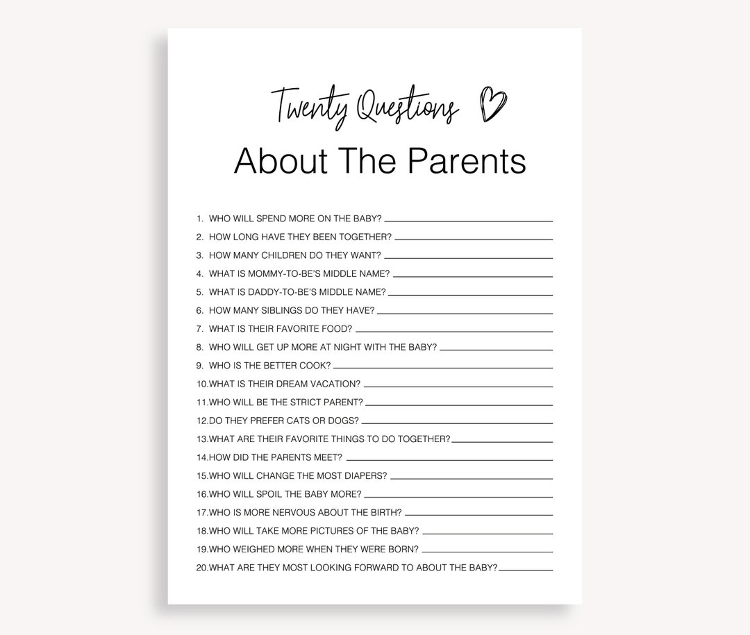 20 Questions About the Parents Baby Shower Game, Questions About the