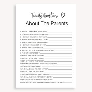 20 Questions About The Parents Baby Shower Game, Questions About The Parents, How Well Do You Know The Parents, Cute Baby Shower Game 10 FE