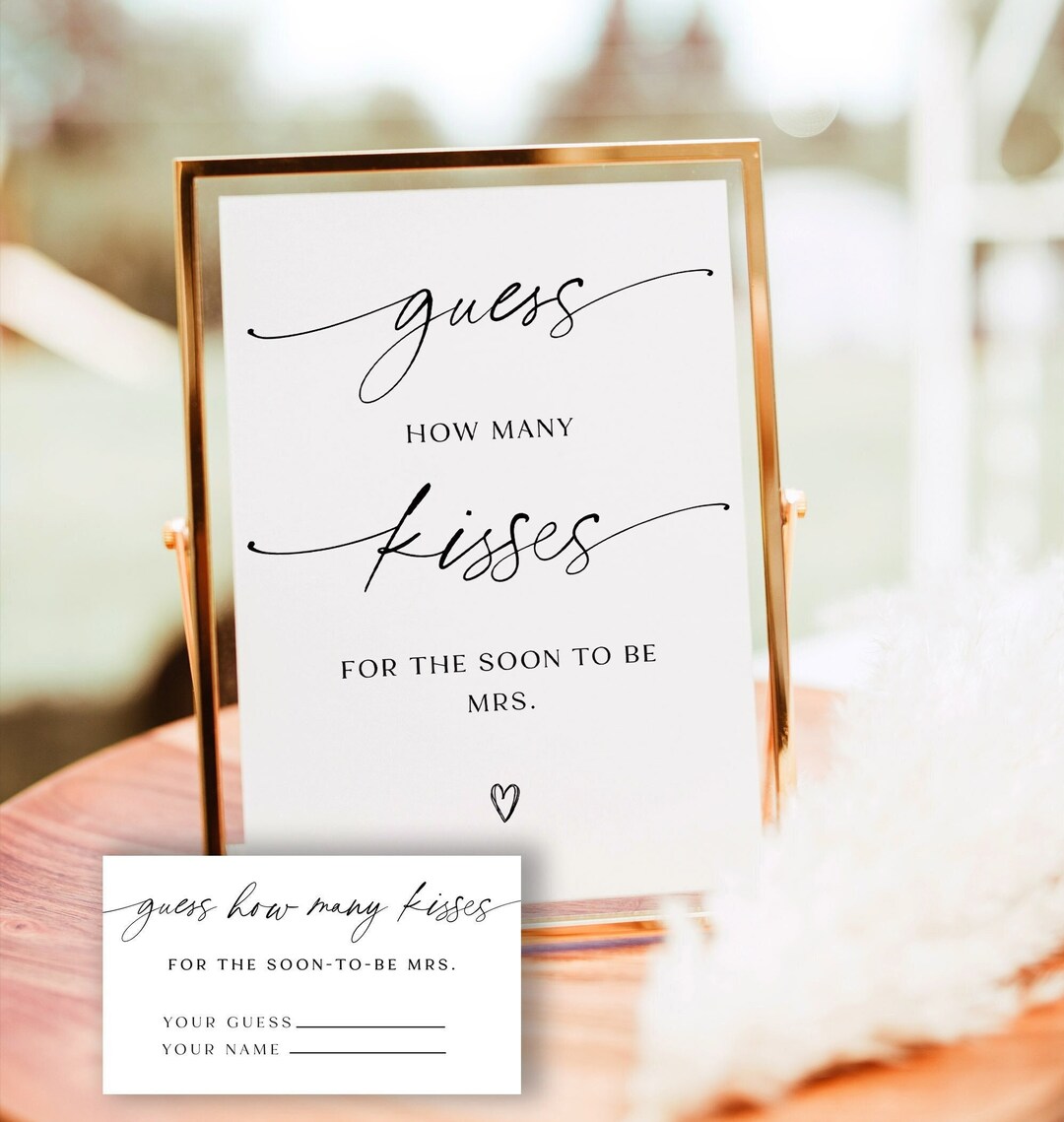 Guess How Many Kisses Bridal Shower Game Set - 50 Cards & 1 Sign For Wedding Parties & Celebrations - View #11