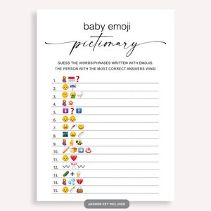 Jeu d'images Emoji pour baby shower, jeu d'images bohèmes pour baby shower, jeu de pictionary Emoji minimaliste, jeu d'emoji amusant et neutre, 10 FA