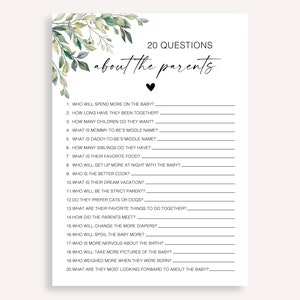 Twenty Questions About The Parents Baby Shower Game, Who Know Parents Best, How Well Do You Know The Parents, Baby Shower Quiz Game, 50 FA