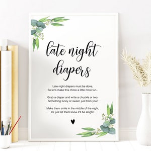 Signe minimaliste de jeu de fin de soirée, jeu de couches imprimable, imprimable pour baby shower, jeu de messages de couches signe pensées, instantané, 20 FM