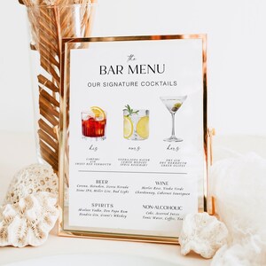 Modernes Signature Drink druckbares Schild, Minimalistisches Signature Drinks Schild, druckbare Barkarte Vorlage, Signature Cocktails Schild, RS KZ 10