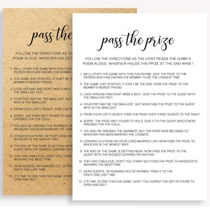 Pass The Prize Rhyme Game, spelidee babyshower, rustieke kraft-babyshowerspellen, activiteitenspel babyshower, afdrukbaar douchespel, 10 FM