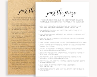 Pass The Prize Rhyme Game, Baby Shower Game Idea, Kraft Rustic Baby Shower Games, Baby Shower Activity Game, Printable Shower Game, 10 FM