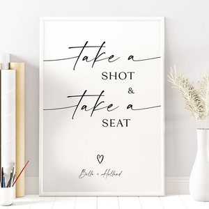 Prenez un verre pour s&#39;asseoir, signe de mariage minimal modèle modifiable, prendre une photo, prendre votre place, mariage, signe de mariée, signe moderne, RS KA 94 R