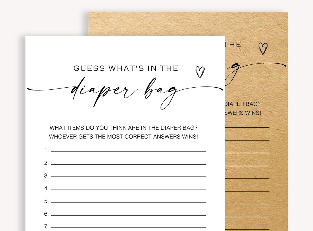 What's in the Diaper Bag Game Baby Shower Diaper Bag Etsy