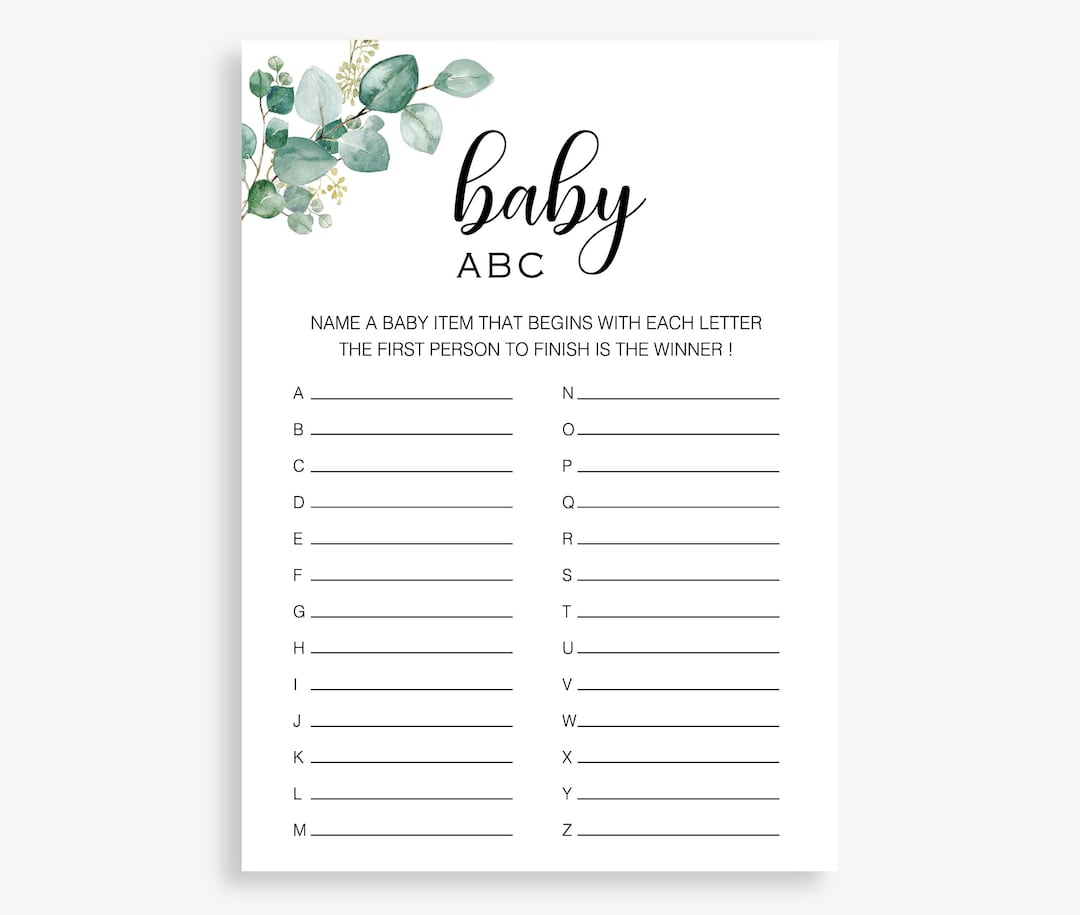 Baby Item ABC Game, Printable Alphabet Race Game, Gender Neutral Baby