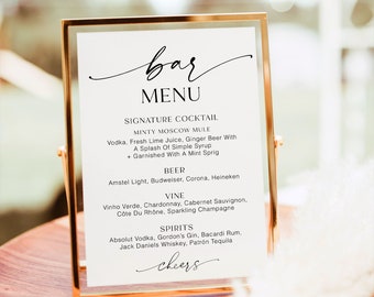 Baby Shower Bar Sign Template, Minimalist Drink Menu Sign, Minimalist Shower Bar Menu, Shower Drink Menu Sign, Bar Menu Template YS BB 127