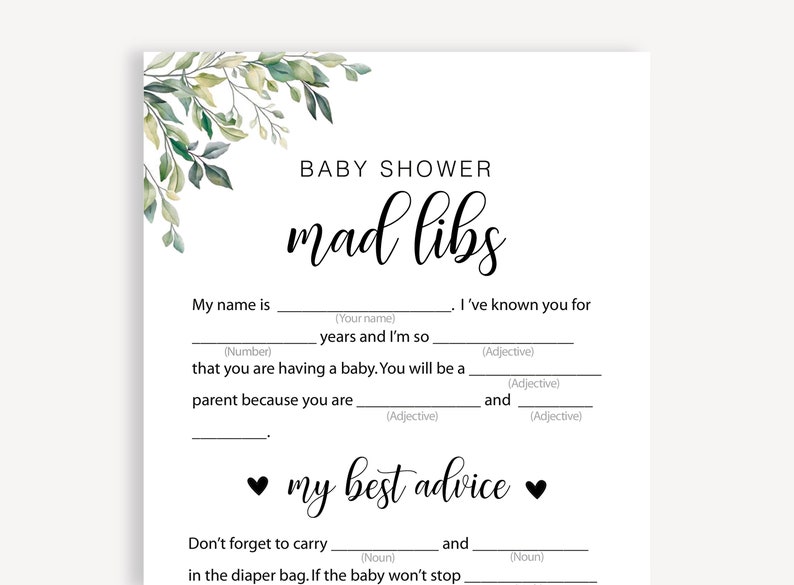 Fun Baby Shower Printable Instant Download Mad Libs Game - Etsy