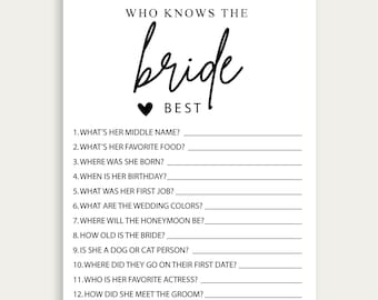 How Well Do You Know The Bride Bridal Shower Game, How Knows The Bride Game, Digital Who Knows The Bride Best Game Card, Printable, 216