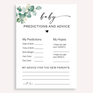 Genderneutrale babyshowergames, kaart met minimalistische babyvoorspelling, kaart met babyadvies en voorspellingen, modern adviesspel voor babyshower, 40 FA