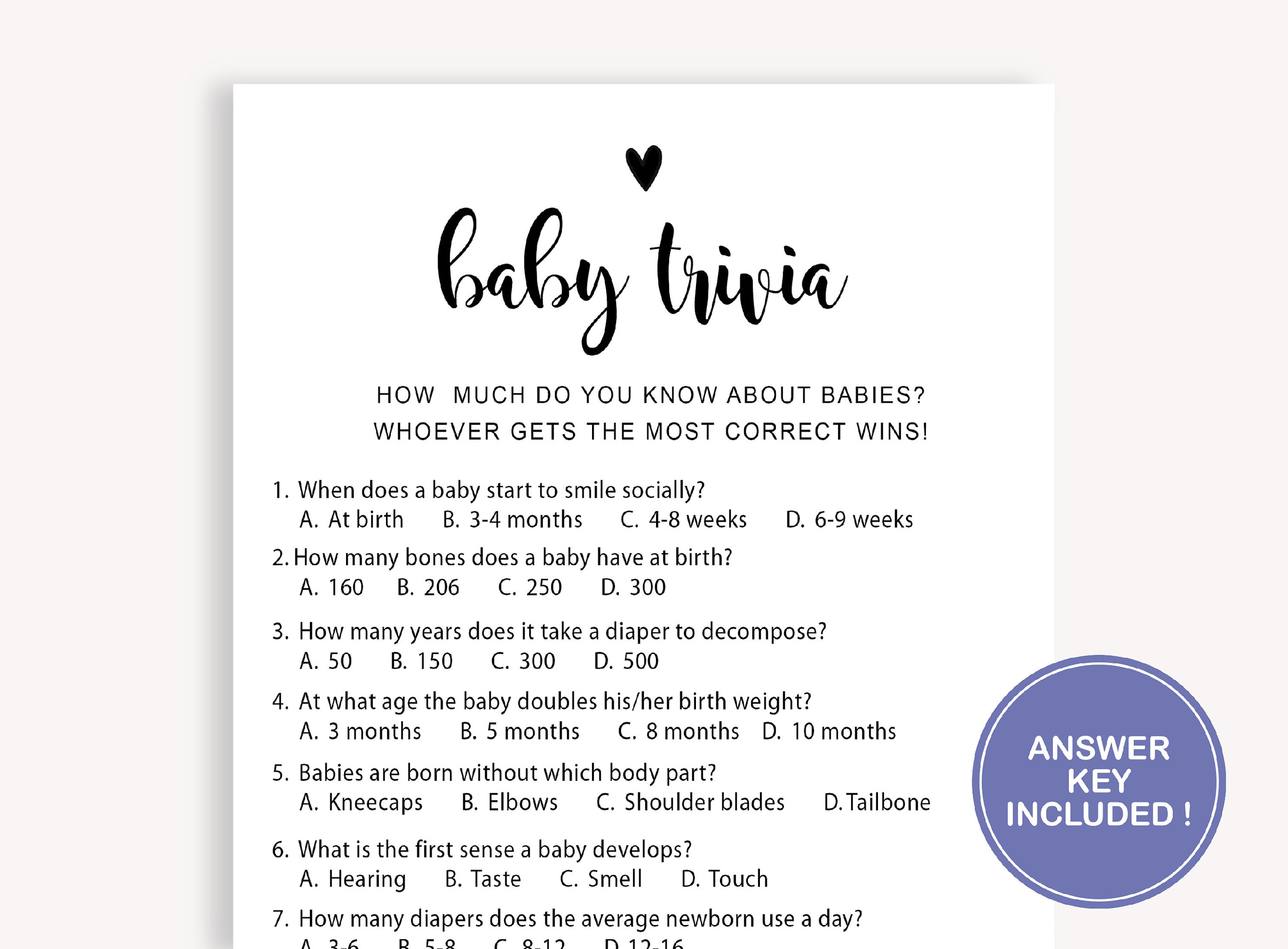 Questions Game Baby Shower Quiz Rustic Baby Shower Trivia Game 