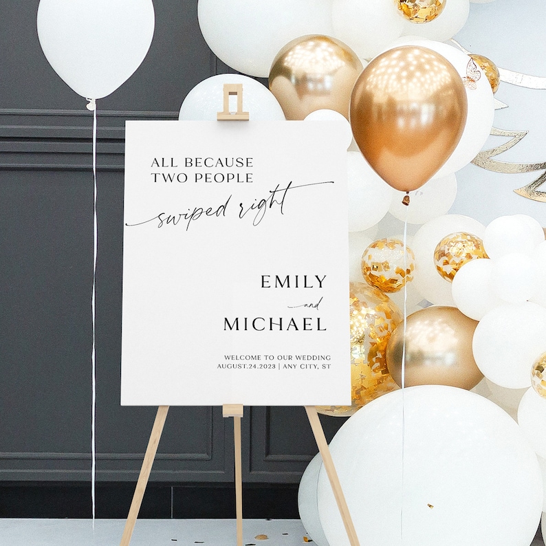 Minimalist Wedding Welcome Poster, All Because Two People Swiped Right Wedding Sign, Modern Welcome Poster Sign, Editable Template WB KB 10 image 3