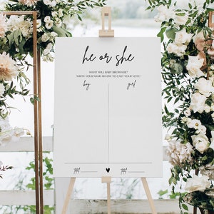 Minimalist Baby Shower, Gender Reveal Party, Gender Guess Board Sign, He Or She Gender Reveal, He Or She What Will Baby Be Sign, YS BE 214