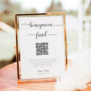 Wedding Cash Gift, Honeymoon Fund Sign, Modern Wedding Honeymoon Fund, Venmo Honeymoon Sign, Printable Honeymoon Fund QR Code Sign RS KM 158
