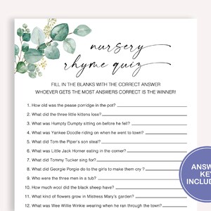 Gioco a quiz minimalista per baby shower, quiz sulla filastrocca boho, scheda attività istantanea per baby shower, gioco divertente per baby shower con filastrocca, 40 FA
