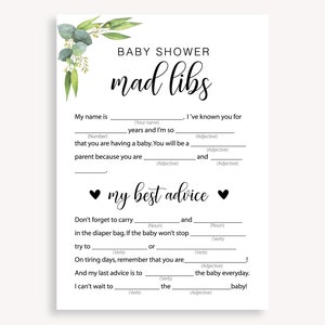 Mad libs Game Card, Instant Activity Game, Baby Shower Mad Libs Game, Mad Libs baby Shower Game, Minimalist Printable Baby Shower, 20 FM R