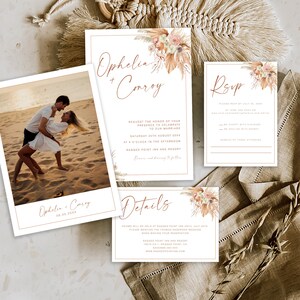 Photo Wedding Invitation Set, Boho Wedding Invitation Suite, Wedding Invitate Rsvp Card Detail Card Template, Editable Template NV KA 22 S
