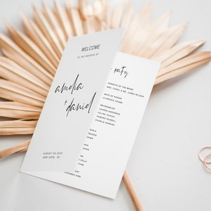 Modern Wedding Program, Minimalist Folded Wedding Program Printable, Folded Wedding Program Template, Foldable Wedding Program, WP KG 03