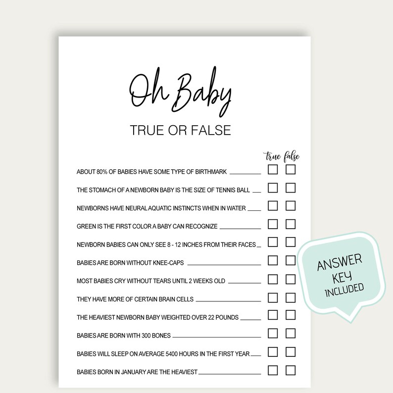 True or False Baby Shower Game Printable Baby Shower Cards Etsy Australia