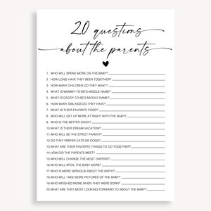 Twenty Questions About The Parents Baby Shower Game, How Well Do You Know The Parents, Baby Shower Quiz Game, Who Know Parents Best, 10 FA