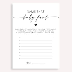 Guess The Baby Food Game, Name That Baby Food Baby Shower Game, Baby Food Guessing Game, Minimalist Baby Food Game, Shower Activity, 10 FA