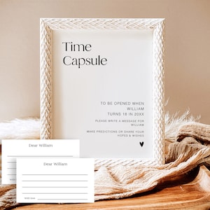 Editable Time Capsule Cards, Modern Minimalist Baby Shower, Time Capsule Template, Baby Shower Time Capsule, Baby Reception Sign, YS BZ 226
