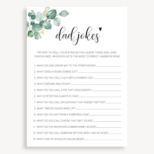 Dad Jokes Baby Shower Game, Simple Greenery Baby Shower Game, Printable Dad Jokes Trivia Game, Baby Shower Dad Game, Coed Baby Shower, 20 FM