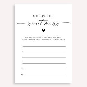 Jogo de chá de bebê Guess The Sweet Mess, jogo de barra de chocolate minimalista, jogo de fraldas sujas para chá de bebê, download instantâneo Guess The Sweet Mess 10 FA