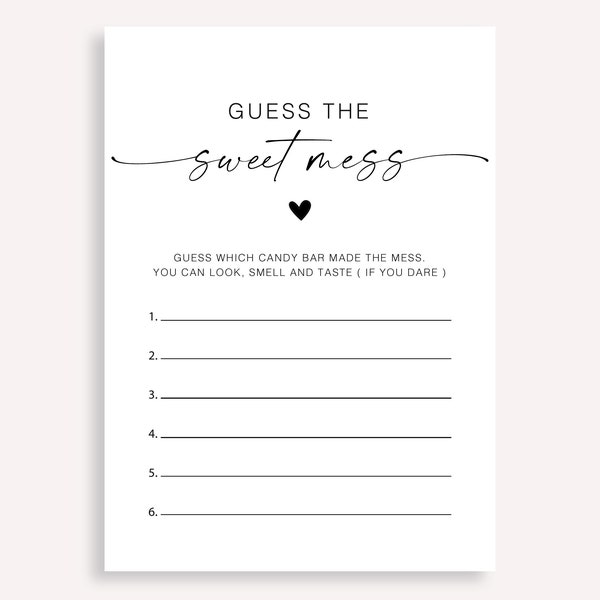 Guess The Sweet Mess Baby Shower Game, Minimalist Candy Bar Game, Baby Shower Dirty Diaper Game, Instant Download Guess The Sweet Mess 10 FA