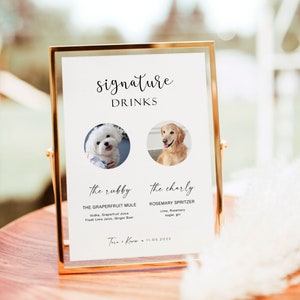Dog Signature Drink Sign, Pet Signature Cocktail Sign, Modern Minimalist Wedding Bar Sign, Dog Signuture, Editable Template Sign, RS KD 37