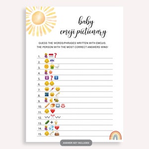 Minimalist Emoji Picture Game, Instant Baby Shower Emoji Game, Baby Shower Emoji Pictionary Printable, Sunny Modern Baby Shower Game, 60 FM