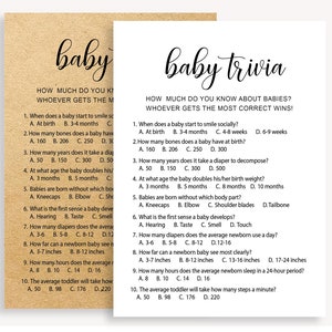 Cute Baby Trivia Game, Printable Baby Shower Game, Game Quiz Cards Fun Instant Download, Kraft Rustic Baby Shower Game, Baby Shower, 10 FM
