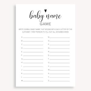 Baby Name Race Game, Alphabet Game, A to Z Baby Name Game, ABC Name Game, Rustic Baby Name Game, Kraft Baby Shower Game, Baby Names, 10 FM