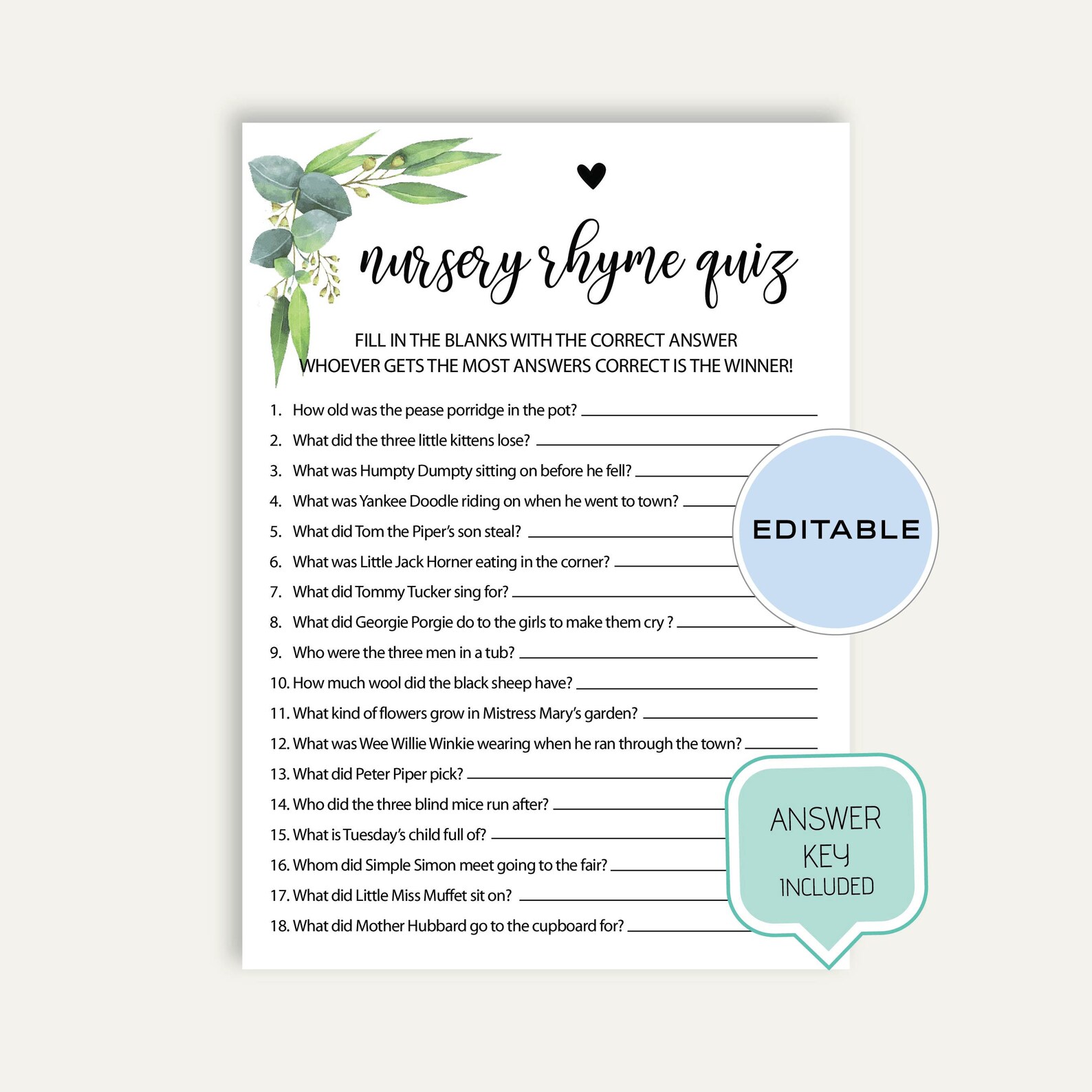 Printable Nursery Rhyme Game Instant Download Game Nursery - Etsy
